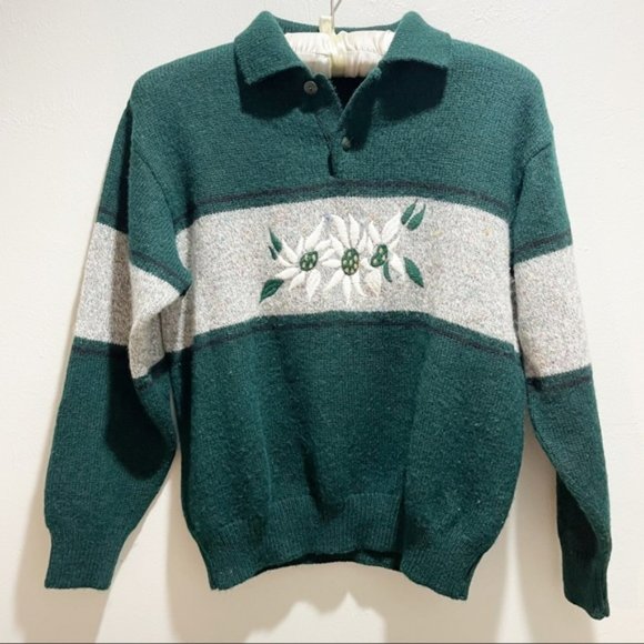 Vintage ST MICHAEL Womens Green Gray Wool Blend Floral Made in Italy Cottagecore - Picture 1 of 4